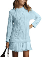 Load image into Gallery viewer, Women Crewneck Cable Knit Sweater Mini Dress