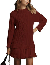 Load image into Gallery viewer, Women Crewneck Cable Knit Sweater Mini Dress