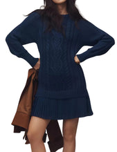Load image into Gallery viewer, Women Crewneck Cable Knit Sweater Mini Dress