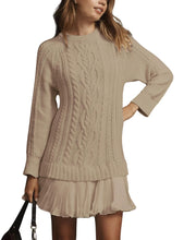 Load image into Gallery viewer, Women Crewneck Cable Knit Sweater Mini Dress