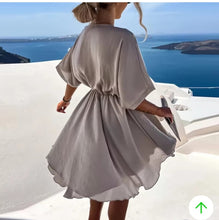 Load image into Gallery viewer, Sexy V Neck Dresses For Women Elegant Short Sleeve Solid A-line Loose Mini Dress