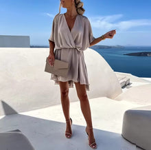 Load image into Gallery viewer, Sexy V Neck Dresses For Women Elegant Short Sleeve Solid A-line Loose Mini Dress