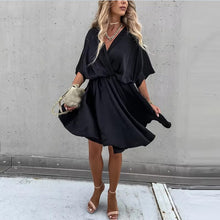 Load image into Gallery viewer, Sexy V Neck Dresses For Women Elegant Short Sleeve Solid A-line Loose Mini Dress