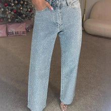 Load image into Gallery viewer, Straight Leg Jeans With Rhinestones