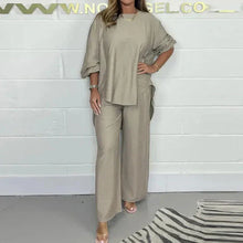 Load image into Gallery viewer, High set and wide leg trousers with long sleeves for women