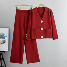 Load image into Gallery viewer, Gold Button Soft Knit Trouser Co-Ord