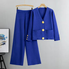 Load image into Gallery viewer, Gold Button Soft Knit Trouser Co-Ord