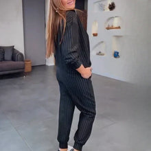 Load image into Gallery viewer, Women’s Half-Zip Striped Tops & Pants Two-Piece Set