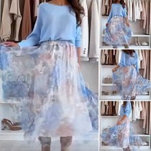 Load image into Gallery viewer, Blue set: top with a cute bow on the back and a tulle skirt