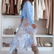 Load image into Gallery viewer, Blue set: top with a cute bow on the back and a tulle skirt