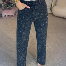 Load image into Gallery viewer, Straight Leg Jeans With Rhinestones