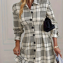 Load image into Gallery viewer, Elegant women's plaid shirt dress, A-line cut