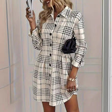 Load image into Gallery viewer, Elegant women's plaid shirt dress, A-line cut