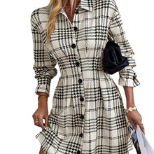 Load image into Gallery viewer, Elegant women's plaid shirt dress, A-line cut