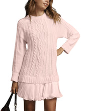 Load image into Gallery viewer, Women Crewneck Cable Knit Sweater Mini Dress
