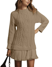 Load image into Gallery viewer, Women Crewneck Cable Knit Sweater Mini Dress
