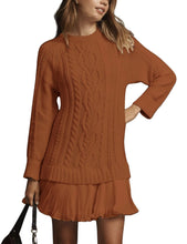 Load image into Gallery viewer, Women Crewneck Cable Knit Sweater Mini Dress
