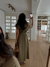 Load image into Gallery viewer, Omilika Gold Buttoned Belted Linen Dress
