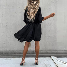 Load image into Gallery viewer, Sexy V Neck Dresses For Women Elegant Short Sleeve Solid A-line Loose Mini Dress
