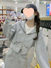 Gray sports suit with elegant hooded sweatshirt and slimming slit skirt suit