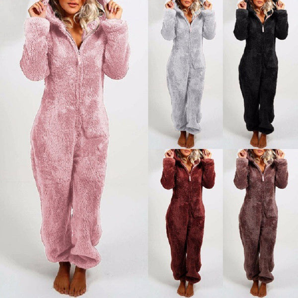 CozyCloud Plush Hooded Onesie Lounge