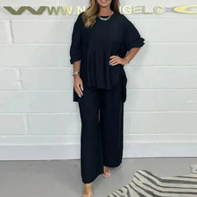 Load image into Gallery viewer, High set and wide leg trousers with long sleeves for women
