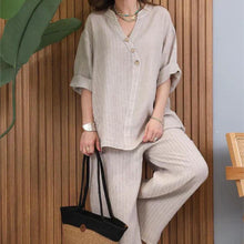 Load image into Gallery viewer, Two-piece women's casual suit made of cotton and linen
