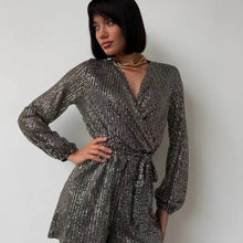 Load image into Gallery viewer, Sequined Long-Sleeve One-Piece Shorts Set
