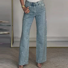 Load image into Gallery viewer, Straight Leg Jeans With Rhinestones
