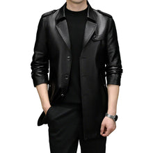 Load image into Gallery viewer, Men's Mid-Length Faux Leather Coat
