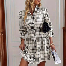 Load image into Gallery viewer, Elegant women's plaid shirt dress, A-line cut
